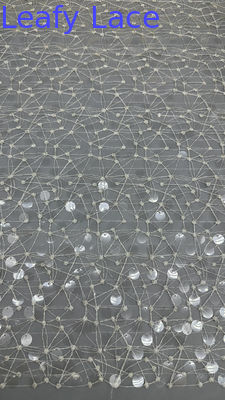 Tecido de bordados de lenços de seda brilhante de renda de crochê Tecido de noite Tecido de ocasião
