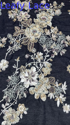 Tecido de bordados de contas, lenço de cama brilhante, tecido de renda floral, tecido de festa