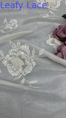 Tecido 3D de malha floral de túla Respirar malha de renda Tecido de folhas de lenço