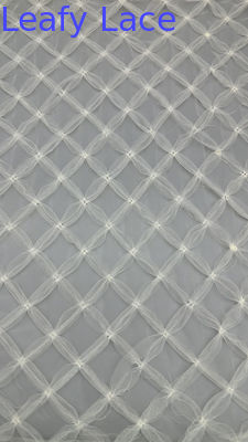 Tecido de renda de Chantilly Francês Respirar Plaid Sequin Mesh Tecido de renda Tecido de folhas