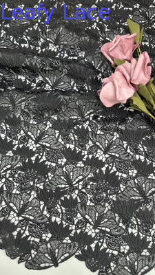 Tecido bordado de folhas pretas com bordas laser irregulares renda romântica simples para véus e vestidos de casamento