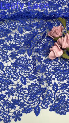 Tecido Chantilly bordado azul de alta qualidade tecido encaixe tecido oco elegante para senhoras