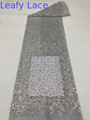 Tecido de renda floral metálica com folhas bordadas para confecção de vestidos de noiva, tecido brilhante