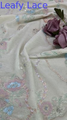 Cultura Oriental Sequin de folhas de renda floral Tecido para confecção de vestidos Vestidos de jantar Tecido brilhante