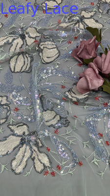 Tecido de renda com lantejoulas e folhas de malha para vestidos de jantar elegantes e respiráveis de alta qualidade, tecido brilhante