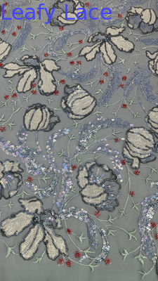 Tecido de renda com lantejoulas e folhas de malha para vestidos de jantar elegantes e respiráveis de alta qualidade, tecido brilhante