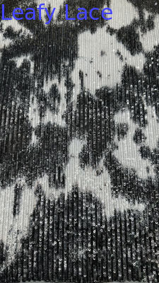 Tecido Bordado com Lantejoulas Preto e Branco Elegante Para a Temporada Outono/Inverno Para Festas Femininas