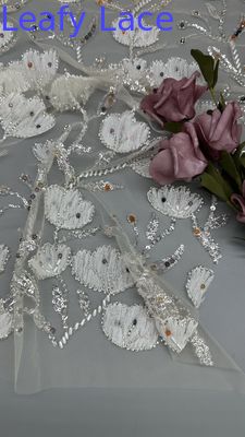 Perla de luxo de malha de folhas de solo bordado tecido de lenço floral para ocasião da cultura oriental