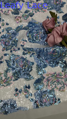 Tecido Bordado com Lantejoulas Coloridas 100% Poliéster Estilo Francês Floral de Luxo