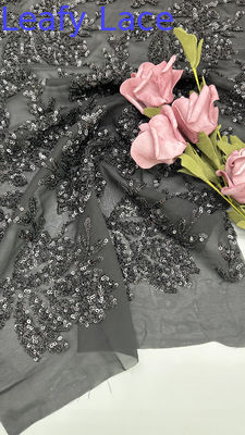 Tecido de luxo com lantejoulas pretas brilhantes para vestidos de noite justos ao corpo, tecido bordado