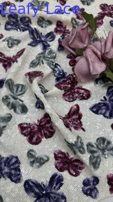 Tecido Bordado com Lantejoulas de Borboleta Malha Renda Novas Coleções para Vestuário Vestidos Design de Moda