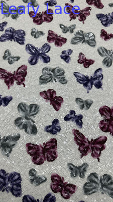Tecido Bordado com Lantejoulas de Borboleta Malha Renda Novas Coleções para Vestuário Vestidos Design de Moda