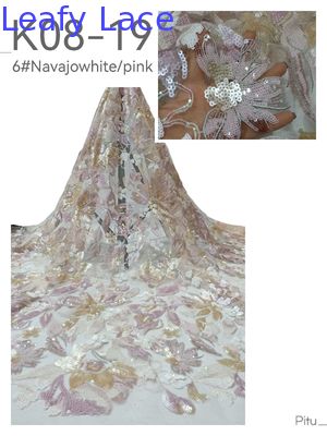 Folhas New Arrval Sequin tecido bordado 3D rede floral de solo para vestidos de senhoras Design de moda