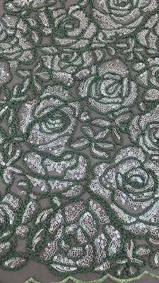 Tecido de Renda Bordada com Lantejoulas Design Floral 3D Tecido Personalizado para Vestidos