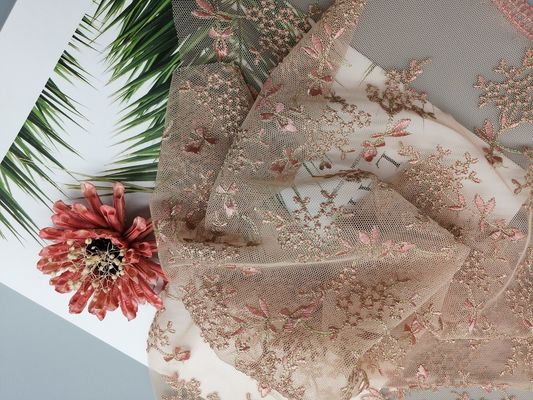 Tule floral pequeno Mesh Colored Embroidered Lace Fabric pela jarda