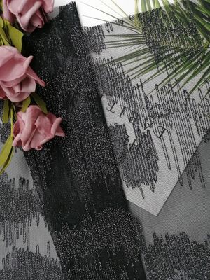 Linha geométrica metálica preta tela bordada de prata de Lurex do laço