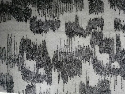 Linha geométrica metálica preta tela bordada de prata de Lurex do laço