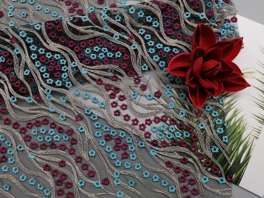 49 polegadas coloriram a tela luxuosa floral do laço 3D para vestidos fêmeas