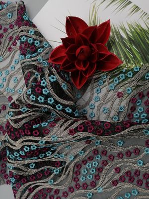 49 polegadas coloriram a tela luxuosa floral do laço 3D para vestidos fêmeas
