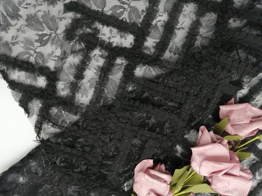 Tela do laço de Mesh Embroidery Black Flower Applique do tule