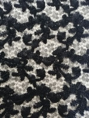 Tela floral preta do vestido de noite da tela do bordado de Applique do laço