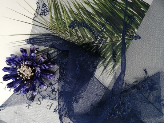 Os animais de mar da marinha bordaram a tela do laço de Mesh Lace Fabric Wedding Gown