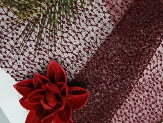 Artigos Mesh Embroidered Wine Red Polka Dot Tulle Fabric do fundamento