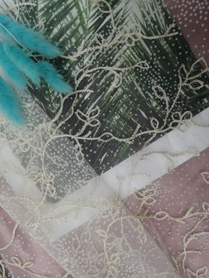 Laço floral da tela de Dot Embroidery Flocking Flocked Mesh da polca