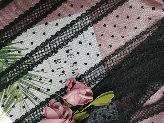 Dot Line Tulle Mesh Embroidered preto ata a tela para a matéria têxtil da casa