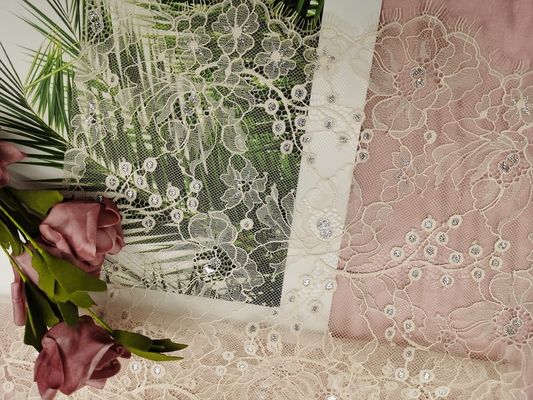 Tela de prata metálica do laço de Lurex do tule alaranjado francês de Chantilly