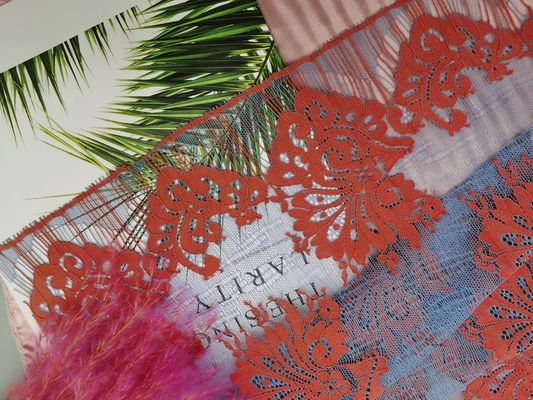 Borda vermelha Mesh Fabric bordado floral da vieira da pestana