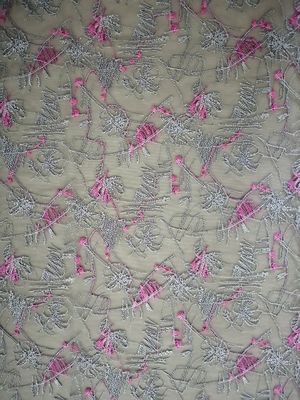 Tule floral africano Mesh Colored Embroidery Fabric do rosa