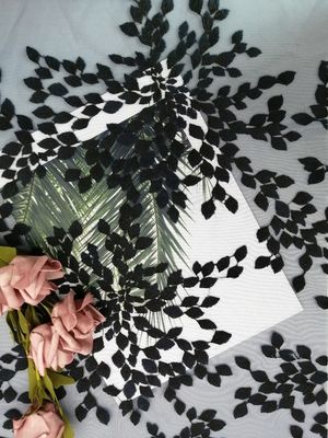 Tela floral graciosa do laço do bordado 3D dos azuis marinhos para o vestido da menina
