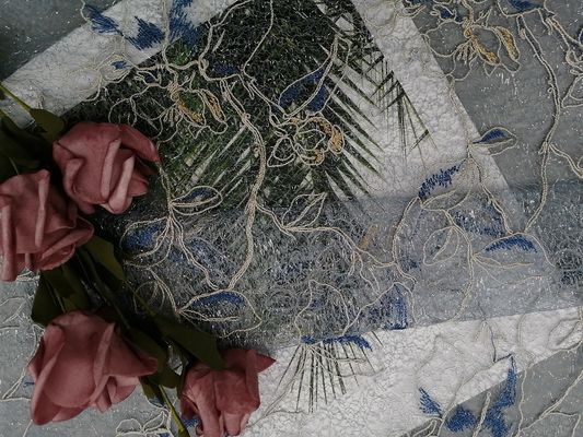 Tela bordada floral do tule de Lurex