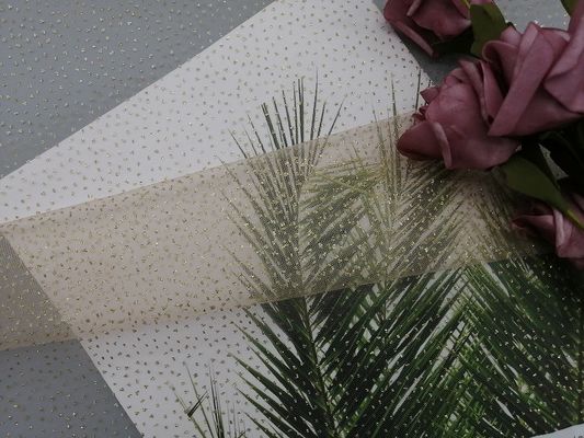 Tule revestido metálico Mesh Foil Printed Fabric do brilho do rosa