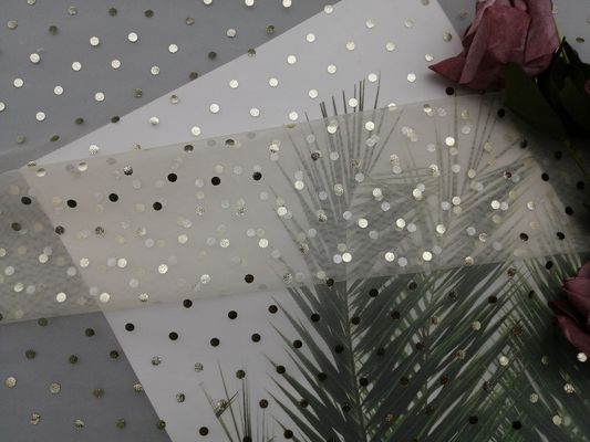 Tela metálica do brilho de Mesh Foil Printed Polka Dot do tule do marfim