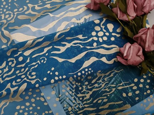 Tule metálico azul Mesh Foil Printed Fabric do partido