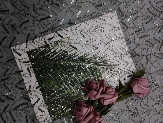 Partido Grey Embroidered Sequin Lace Fabric para o vestido de casamento