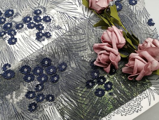 60 jardas de bordado floral da marinha 3D fazem crochê a tela do laço