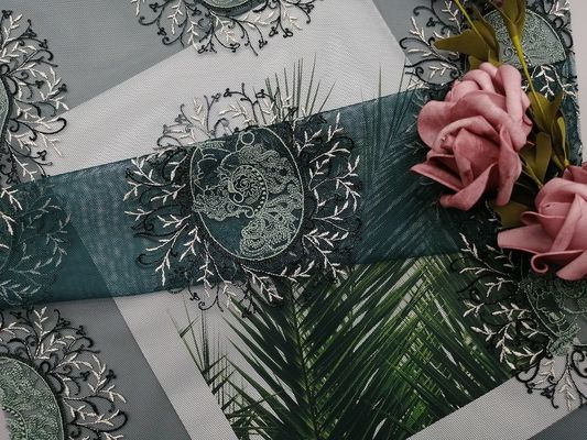 60 do tule jardas de tela de Mesh Party Green Embroidered Lace