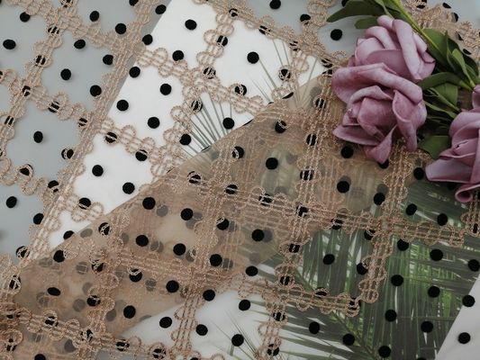 tela de Dot Embroidery Flocked Tulle Mesh da polca de 125cm