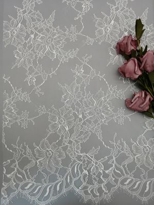 Tela floral 145CM branca de nylon de Mesh Fabric Embroidery Soft Lace do tule do laço de 100%