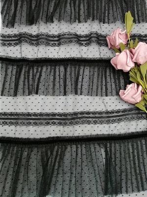 Dot Foil Printing Pleated Crinkle preto Mesh Crushed Tulle Fabric