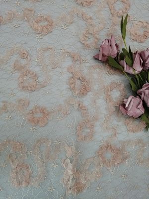 Floral cor-de-rosa faz crochê o tule Mesh Shining Lace Fabric do brilho