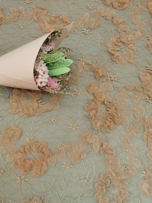 Floral cor-de-rosa faz crochê o tule Mesh Shining Lace Fabric do brilho