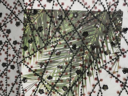 Lantejoula bordada Mesh Fabric do laço grânulo multicolorido