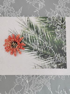 Tela floral 145CM branca de nylon de Mesh Fabric Embroidery Soft Lace do tule do laço de 100%