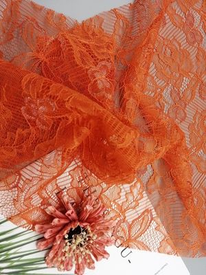 A tela francesa delicada de nylon alaranjada do laço de Chantilly para mulheres veste-se