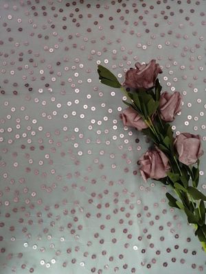 Tule transparente cor-de-rosa de Organza da tela bordada da lantejoula para o fato