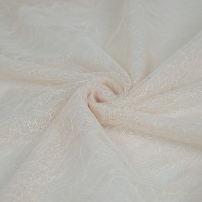Tela bordada completa OEKO do tule do laço da folha de prova floral de creme - Tex Standard